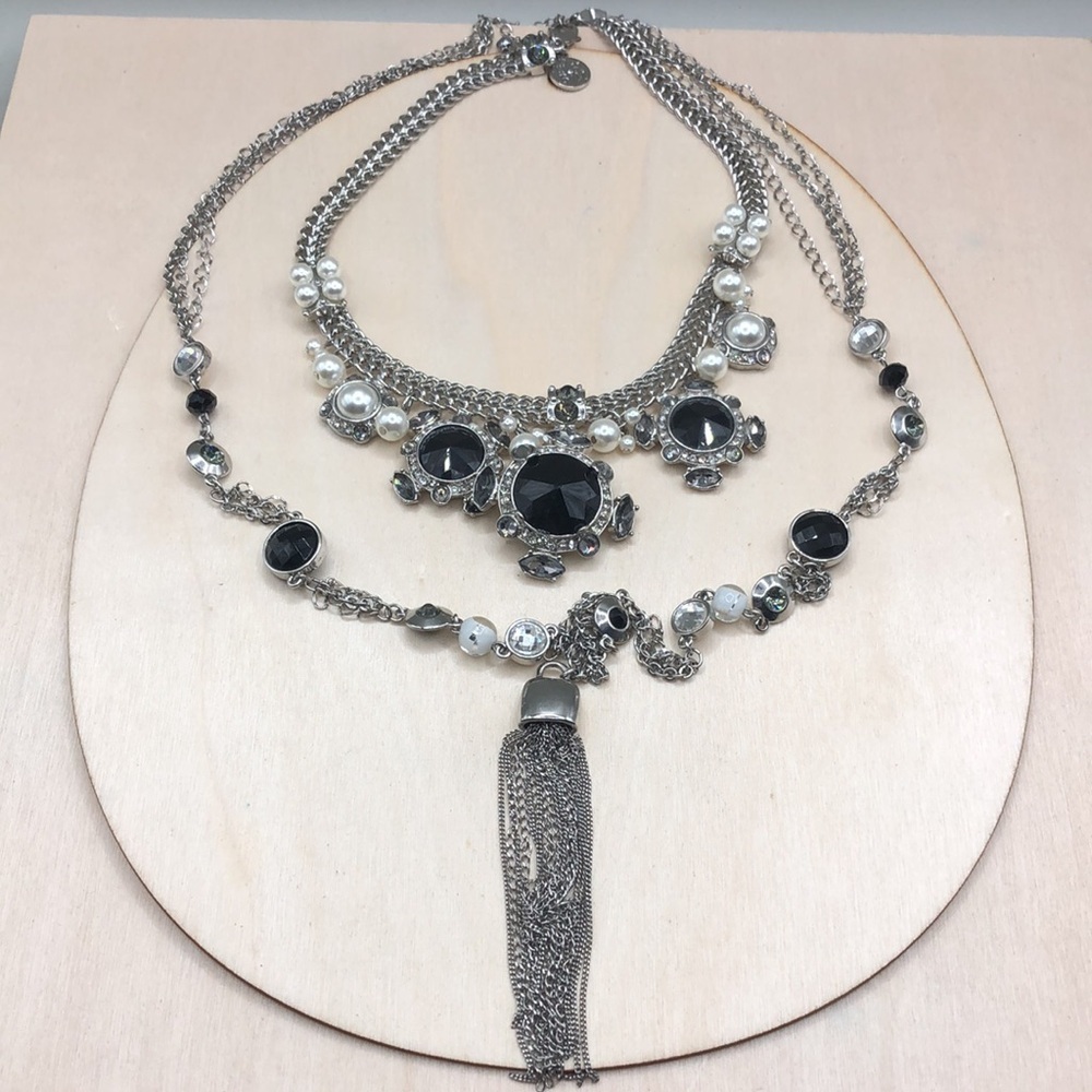 Curated bundle WHBM bejeweled statement look crystal necklaces.